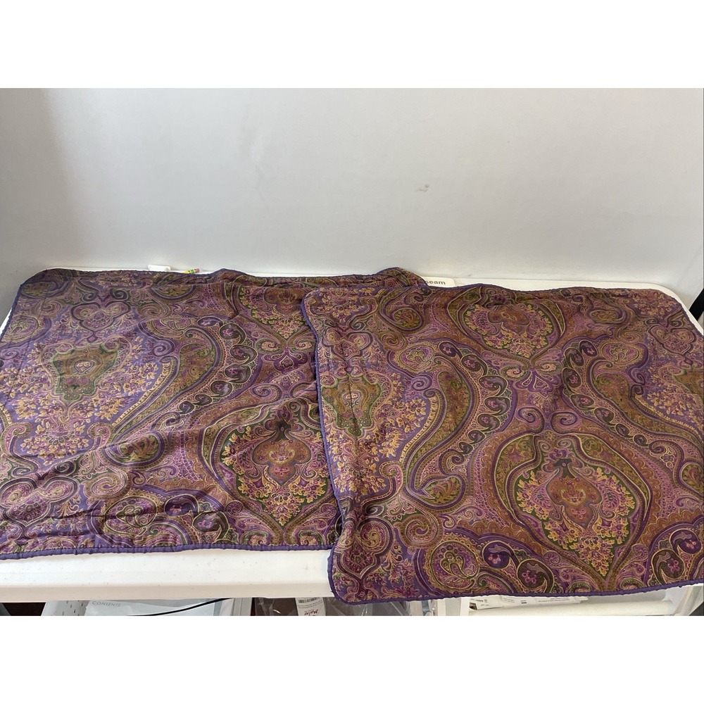 Lot (2) Ralph Lauren Chaps Preston Pillow Shams Cases Standard Purple Paisley